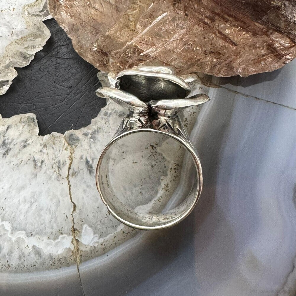 Sterling Silver Rose with Decorated Band Fashion Ring For Women, Taxco Mexico - Picture 8 of 10